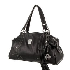 ‼️SOLD‼️MCM BLACK PEBBLE LEATHER SATCHEL WITH TASSEL  AND MCM BAG CHARM